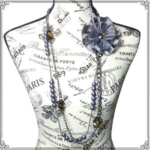 Statement Floral Dark Gray Long Necklace